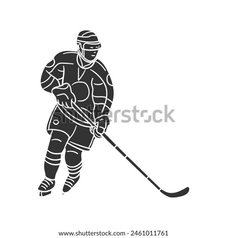Ice Hockey Icon Silhouette Illustration. Player Vector Graphic Pictogram Symbol Clip Art. Doodle Sketch Black Sign.