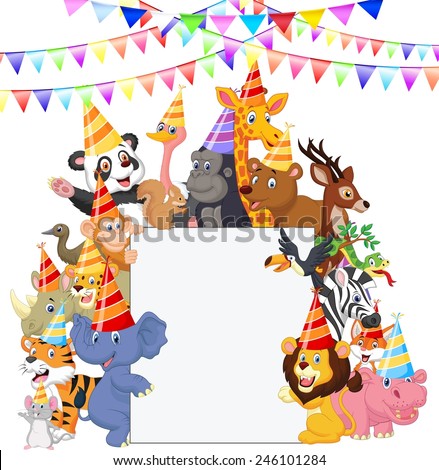 Banner Illustration Featuring Safari Animals Wearing Party Hats