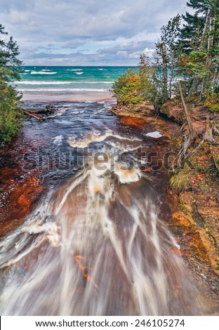 Upper Peninsula Michigan's Hurricane River flows into Lake Superior at Pictured Rocks National Lakeshore.