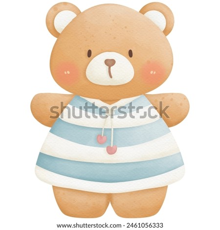Teddy bear holding sunflower and balloons watercolor clip art so cute