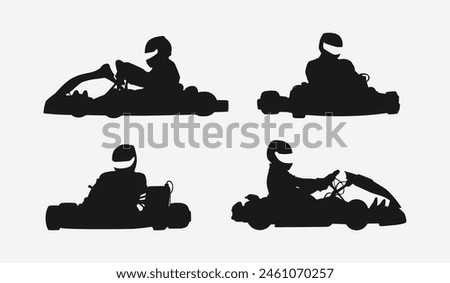 set of silhouettes of kart racing. isolated on white background. graphic vector illustration.