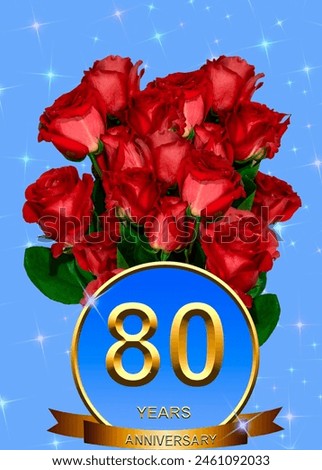 3d illustration, 80 anniversary. golden numbers on a festive background. poster or card for anniversary celebration, party