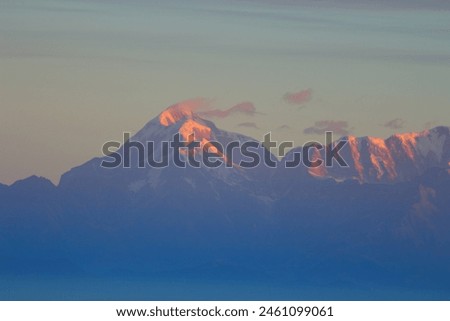 Himalaya range first sun light on peak 
