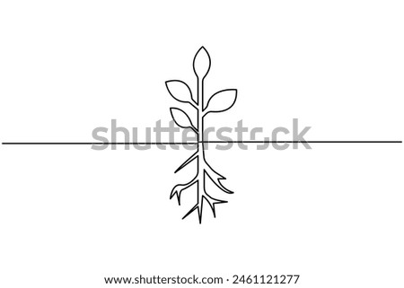 Groth plant tree  continuous one line drawing of  Isolated outline vector art black white background
