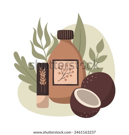 Vector flat hand drawn composition with organic skincare products