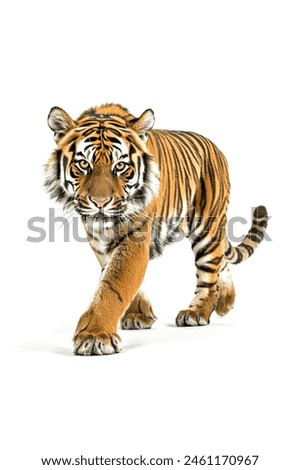 Tiger isolated on white background. Side view.
