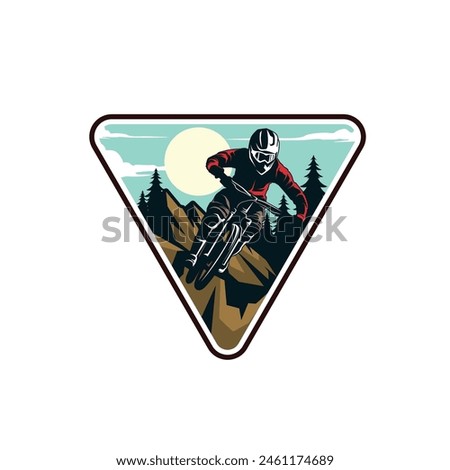Mountain bike logo design. Extreme downhill biker vintage logo illustration vector 