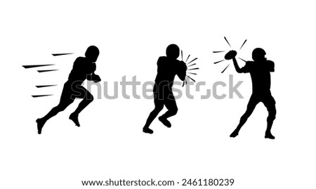 Vector illustration. Football clip art black and white, silhouette, transparent, no background