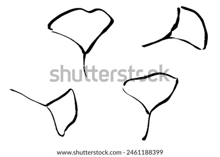 Clip art set of line drawing of ginkgo leaf