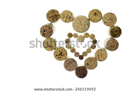 Wine corks form a heart shape image isolated on white background