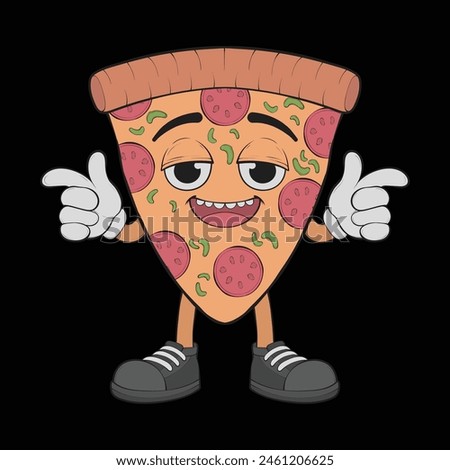 Cartoon pizza character. Happy pizzeria mascot character. Vector coloring page.
