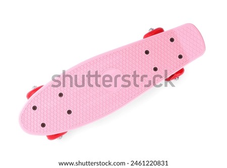 Pink skateboard isolated on white, top view. Sports equipment