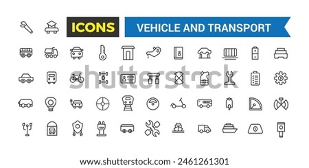 Vehicle And Transport Line Icons Collection, Big Ui Icon Set In A Flat Design, Thin Outline Icons Pack, Vector Illustration