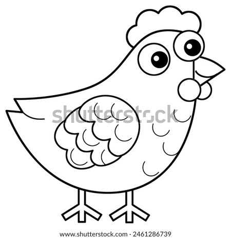 Cartoon happy farm animal cheerful hen chicken bird running isolated background with sketch drawing illustration for kids