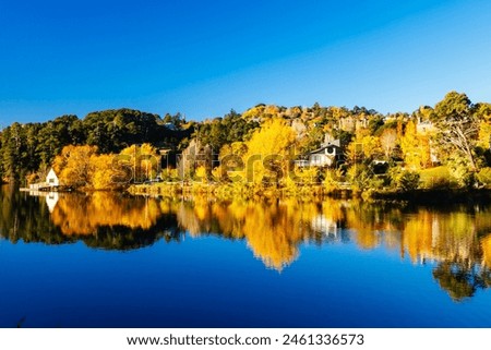DAYLESFORD, AUSTRALIA - MAY 12 2024: Landscape around Lake Daylesford in a cool late autumn afternoon in Daylesford, Victoria, Australia Royalty-Free Stock Photo #2461336573