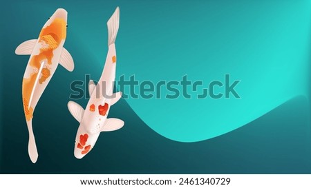 a pair of koi fish with the green fluid background
