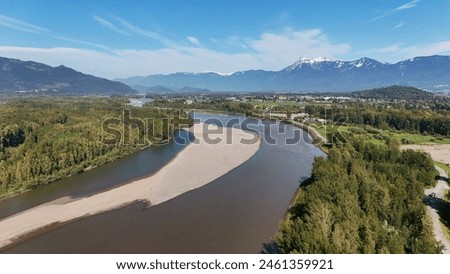 Aerial view of the Island 22 Regional Park along Fraser River in Chilliwack, British Columbia, Canada