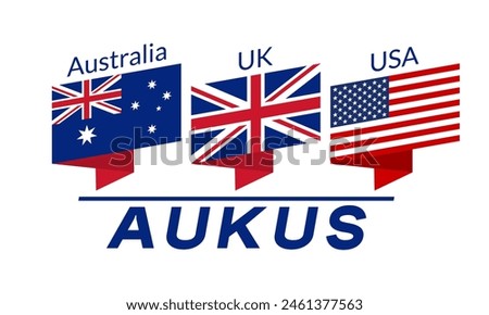 AUKUS logo with USA, UK, Australia flag. American, British, Australian army or military alliance design. Vector illustration.