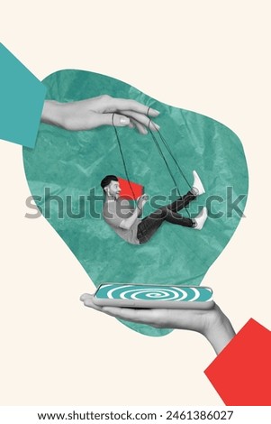 Creative abstract template collage of puppet strings propaganda fake news hypnosis device sceen freak bizarre unusual fantasy billboard Royalty-Free Stock Photo #2461386027