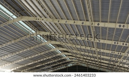 Steel frame structure for factory building roof.
