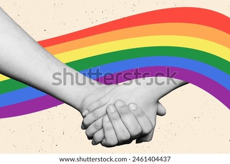 Composite collage picture of two people hold arms lgbt rainbow isolated on creative background