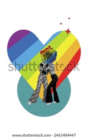 Vertical composite collage picture image of two black white colors partners flower head cuddle lgbt rainbow isolated on creative background