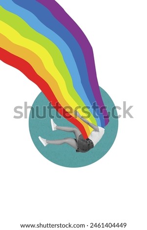 Vertical composite collage picture image of black white colors girl fly lgbt rainbow isolated on creative background