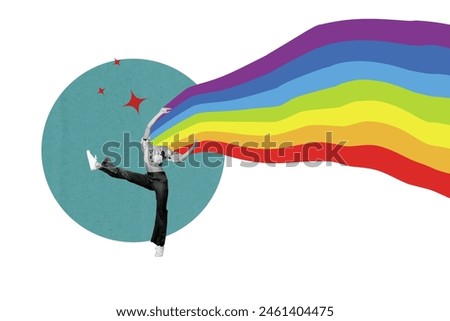 Composite collage picture image of black white effect girl dance lgbt rainbow head isolated on creative background