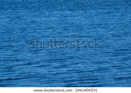 Texture of the blue river water is captivatingly fluid and dynamic - small ripples or eddies disturb the surface, adding a subtle texture of motion to the otherwise tranquil expanse. Royalty-Free Stock Photo #2461404531