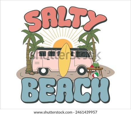 Salty beach Retro Groovy T-shirt, Summer T-shirt Design, Summer Vibes, Beach Quotes, Beach Vibes, Summer Quote, 70s Retro, Ocean, Vacation Quotes, Cut Files For Cricut and Silhouette