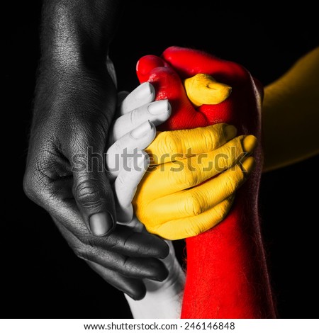 hands painted in different colors. multiracial concept. every color represent one skin race Royalty-Free Stock Photo #246146848