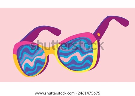 Summer sunglasses in a psychedelic style. Optical Illusion Effect. Fluid Stripes. DOPAMINE COLORS. Waves, colored streaks. Pink, Blue, Green. It can be used for design websites, patterns