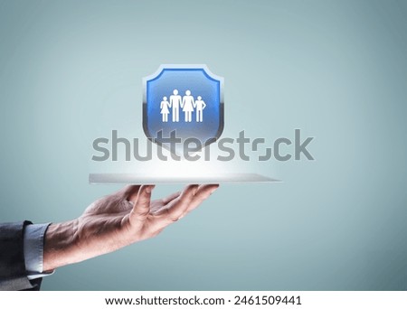Supporting family concept, Businessman protective family silhouette.