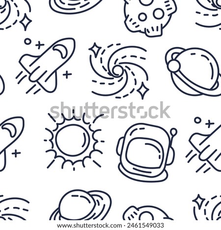 outer space seamless pattern outline white backgtound