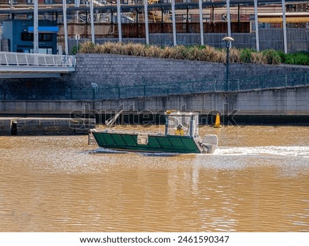 Green Screened Workboat Travels In River