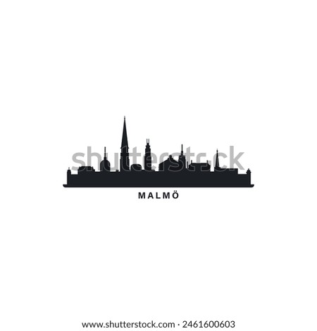 Malmö cityscape skyline city panorama vector flat modern logo icon. Sweden town emblem horizon with landmarks and building silhouettes. Isolated simple black clipart graphic