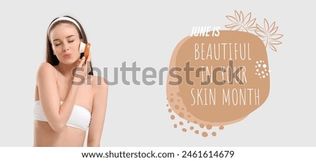 Banner for Beautiful In Your Skin Month with young woman with massage brush