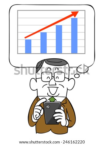 Graph to rise with the elderly businessman and smartphone