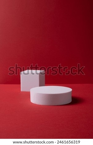 3d geometric standing red background
