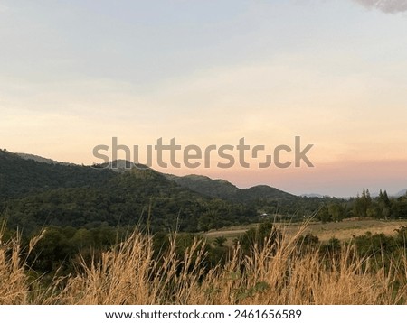 Travel to see the scenery. The mountains and sky are very beautiful. wide grass field