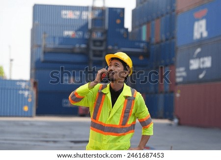 Logistics Inspector checking container yard, organizing stock to pack into containers, Unload and loading variety of products to and from container, trucks warehouse. imported product. 