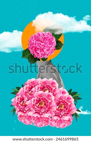 Vertical composite collage picture image of black white colors girl flowers clouds isolated on creative background