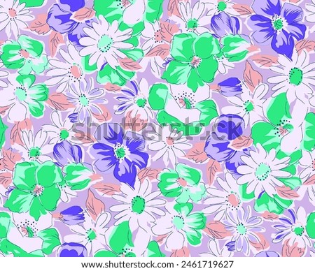 Digital Draw Floral and Seamless Pattern