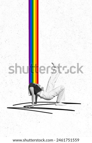 Vertical composite collage picture image of black white colors girl breakdance lgbt rainbow isolated on creative background