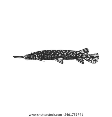 Alligator Gar Icon Silhouette Illustration. Fish Vector Graphic Pictogram Symbol Clip Art. Doodle Sketch Black Sign.