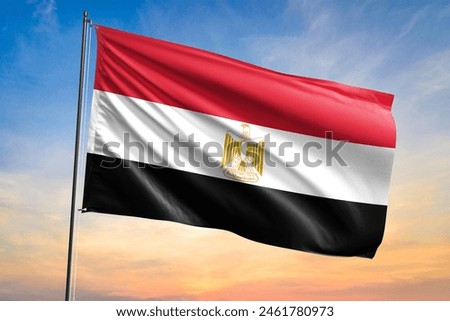 Flag of Egypt waving flag on sunset view