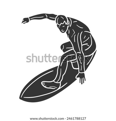 Surfer Icon Silhouette Illustration. Surf Sport Vector Graphic Pictogram Symbol Clip Art. Doodle Sketch Black Sign.