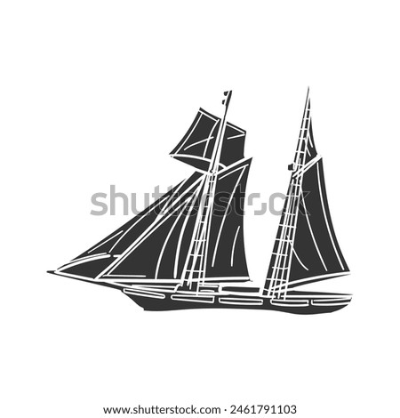 Topsail Schooner Icon Silhouette Illustration. Boats Vector Graphic Pictogram Symbol Clip Art. Doodle Sketch Black Sign.