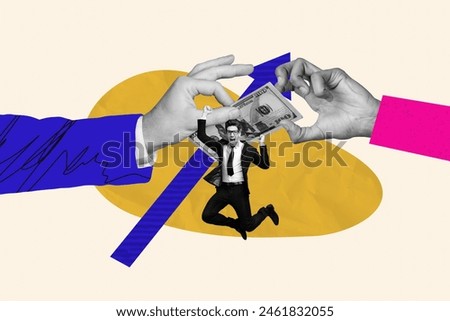 Composite collage picture image of hands hold give money paying selling business fantasy billboard comics zine