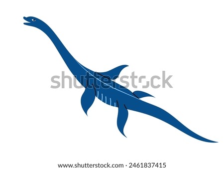 Long neck water dinosaur Elasmosaur, cute lake monster. Hand drawn childish vector illustration, isolated on white background Royalty-Free Stock Photo #2461837415